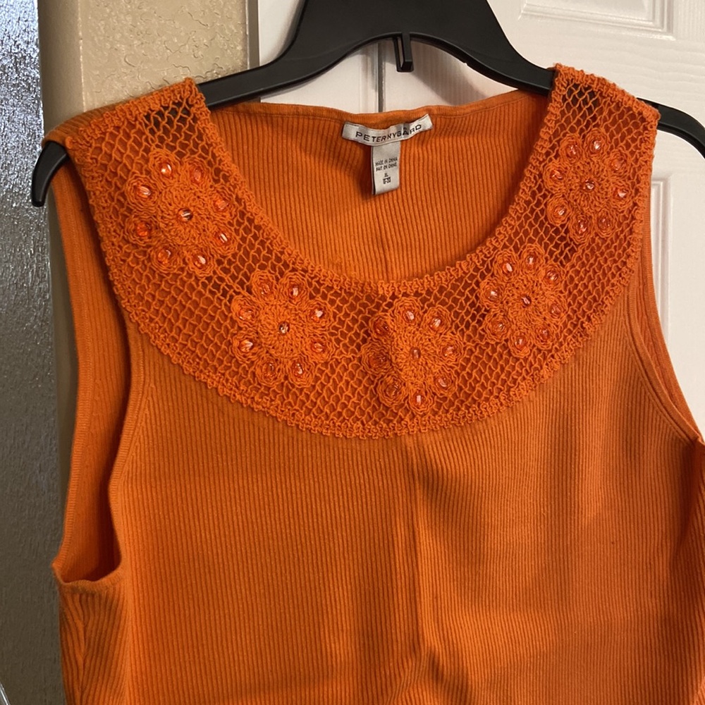 Peter Nygart Orange top with Applique Neckline - Picture 3 of 4